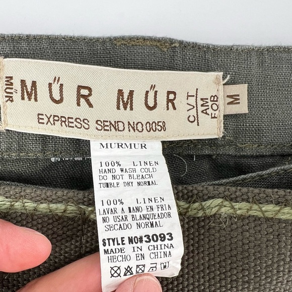 Mur Mur Shorts Size M Green 100% Linen Cargo Shorts W/Belt Anthropology #0058 - Picture 4 of 12